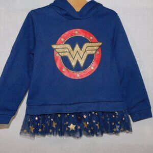DC Comics Wonder Womens Hoodie with Tulle Ruffle w Gold Stars Toddler Girl 3T